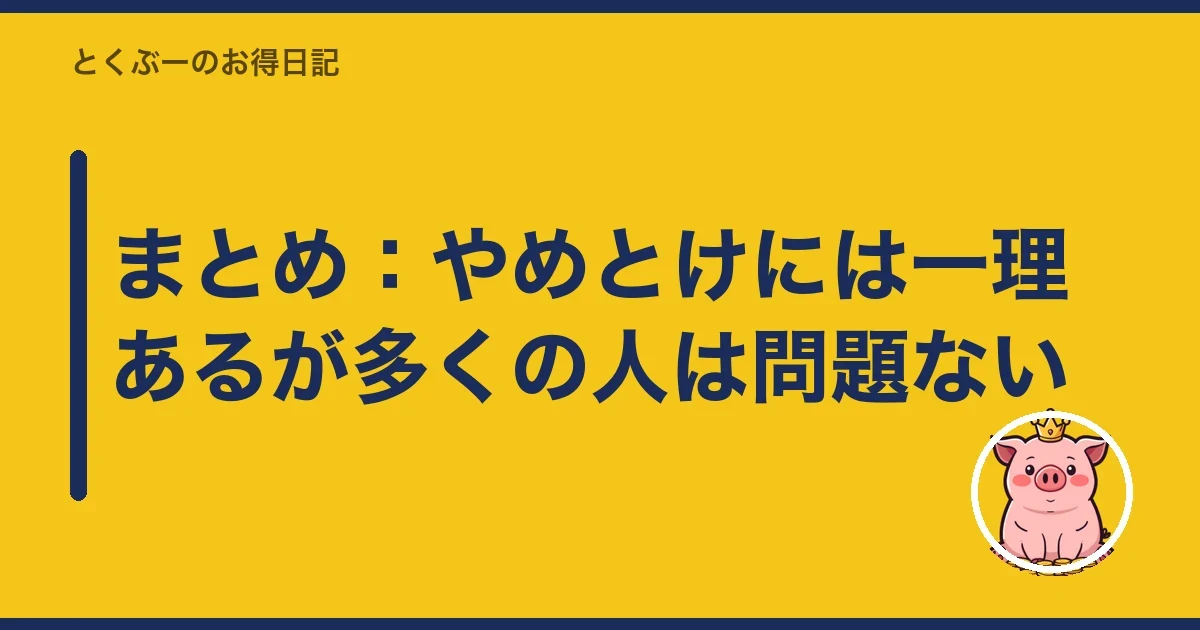 まとめ:やめとけには一理あるが多くの人は問題ない|とくぶー