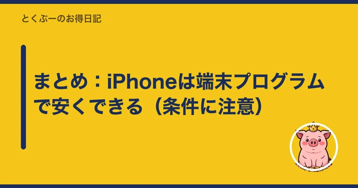 まとめ:iPhoneは端末プログラムで安くできる(条件に注意)|とくぶー
