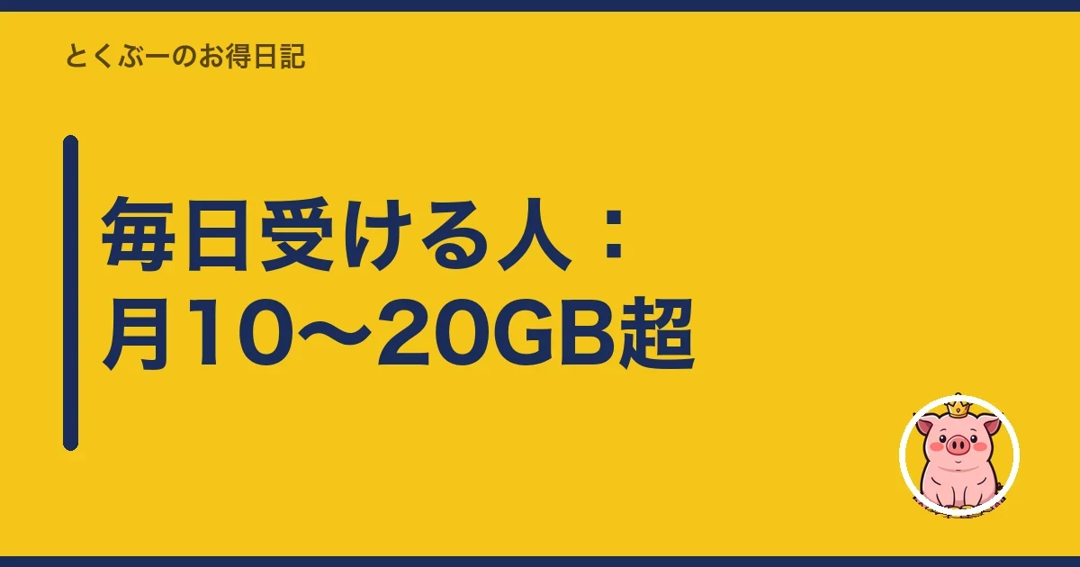 毎日受ける人：月10〜20GB超｜とくぶー