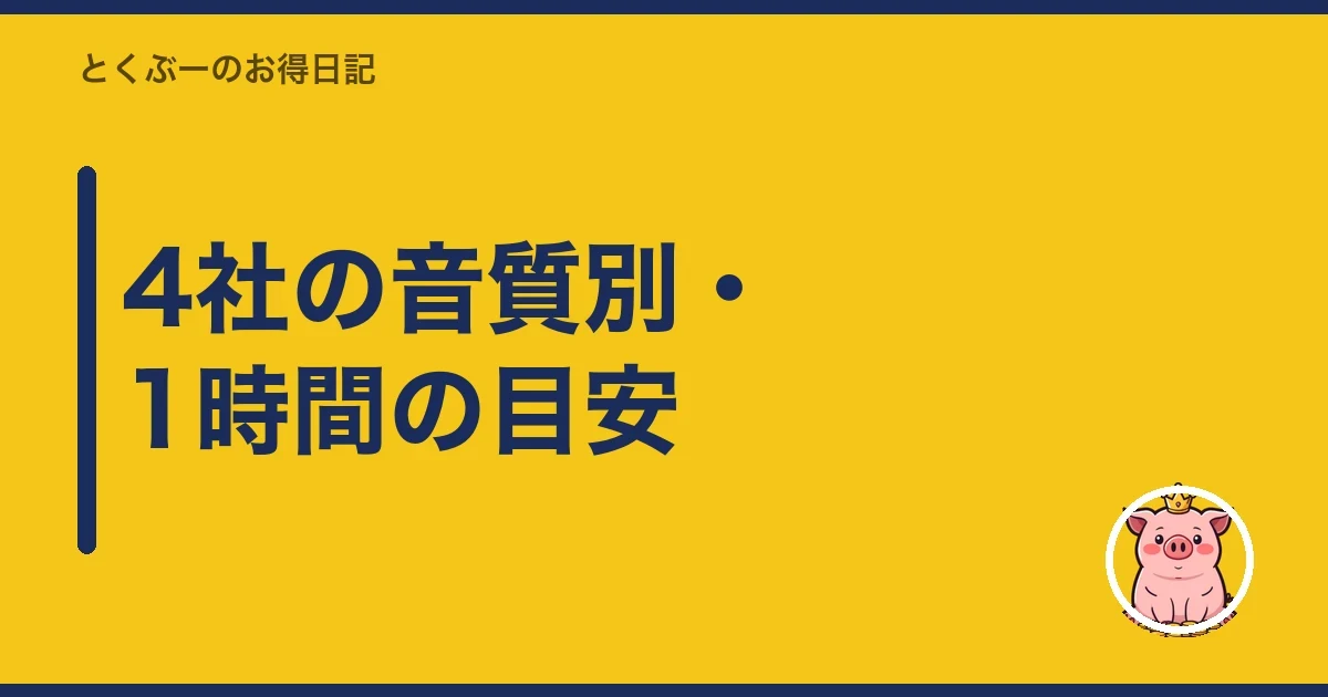 4社の音質別・1時間の目安|とくぶー