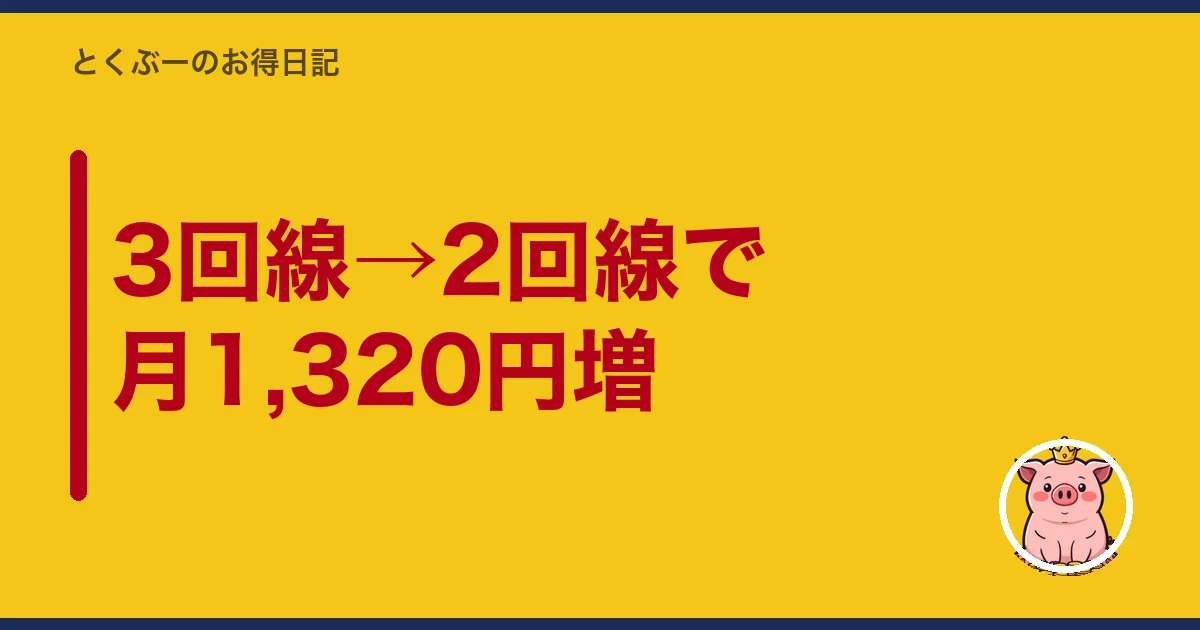 3回線→2回線で月1,320円増｜とくぶー