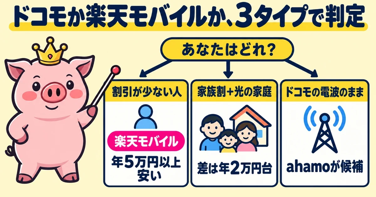 ドコモか楽天モバイルか、3タイプで判定｜とくぶー